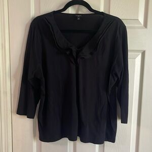 Talbots Black Top w/ V-Neck with Double Ruffle